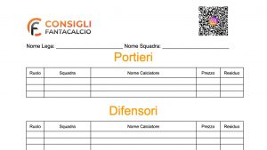 Foglio per scaricare e gestire l'asta